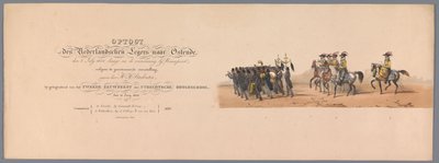 Historisk procession vid Utrechts universitets andra hundraårsjubileum, 1836 (titeltryck) Nederländska arméns mars till Ostende den 3 juli 1600, dagen efter segern vid Nieuwpoort; enligt den kostymerade föreställningen som ges av H H Stud av Victor Adam