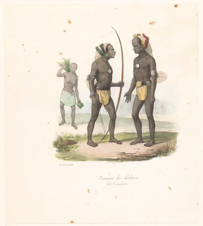 Kläder för invånarna i Vanikoro Costumes des habitans de Vanikoro (titel på objekt) Exploration of the Astrolabe (serietitel) Voyage de découvertes de l