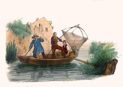 La Peche. i "" Album Grotesque, Choices of Outstanding Types", illustrationer av Victor Adam, Paris, cirka 1850. av Victor Adam