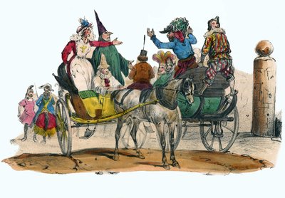 Les Mascarades du carnival. i "" Album Grotesque, Choices of Outstanding Types", illustrationer av Victor Adam, Paris, cirka 1850. av Victor Adam