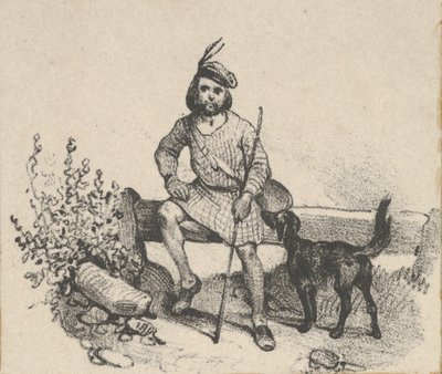 Man sitter med en hund, mitten av 1800-talet. av Victor Adam
