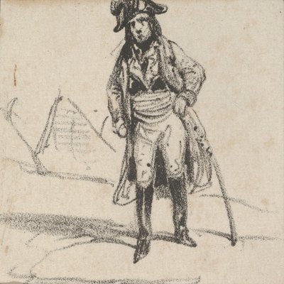 Soldat lutad på sitt svärd, mitten av 1800-talet. av Victor Adam