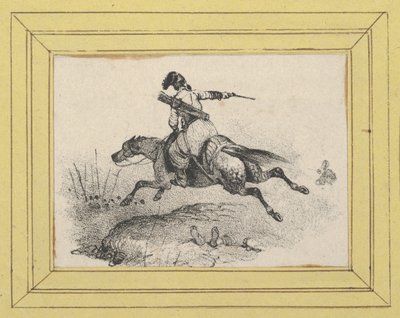 Soldat auf galoppierendem Pferd av Victor Adam