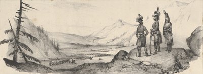 Tre soldater i ett landskap, mitten av 1800-talet. av Victor Adam
