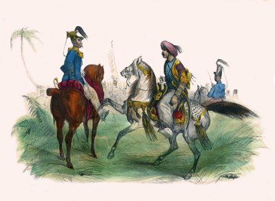 Två officerare i Alger. I "" Album Grotesque, Choices of Outstanding Types", illustrationer av Victor Adam, Paris, cirka 1850. av Victor Adam
