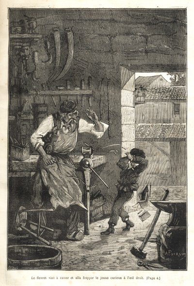Biographie populaire illustrée de Gambetta - Folien gick sönder och träffade den unge åskådaren i ögat av Victor Armand Poirson