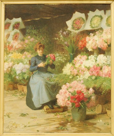 Blomsterförsäljare framför Madeleinekyrkan av Victor Gabriel Gilbert