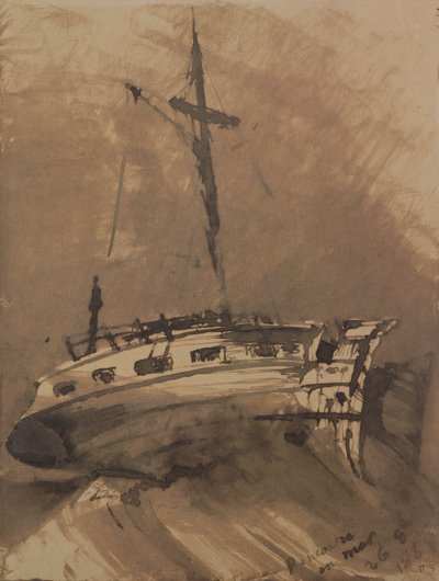 A Ship in Choppy Seas, 1864 (penna och bläcktvätt på papper) av Victor Hugo
