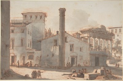 Utsikt över Forum Romanum med Fokaskolonnen och Saturnustemplet av Victor Jean Nicolle