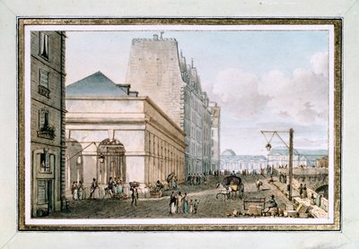Utsikt över den nya fjäderfämarknaden, belägen på Quai des Augustins nära Pont-Neuf, Paris, ca. 1810 (akvarell) av Victor Jean Nicolle