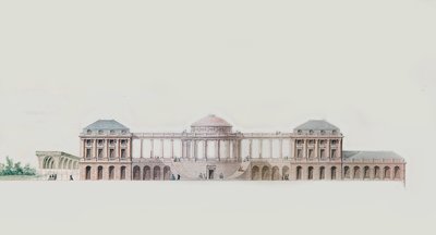 Första designen för Chateau du Bouilh, Saint Andre de Cubzac, Aquitaine, ca 1787 (penna, bläck och wc) av Victor Louis