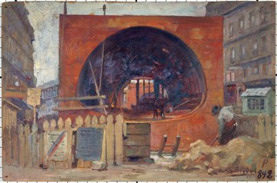 Les travaux du métropolitain place Saint-Michel en 1906, i 11-1906 (olja) av Victor Marec