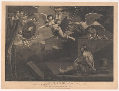 Allegori över Napoleon I Bonaparte Allegori angående de franska arméernas Buonaparte Generalissimo (titel på objektet) av Victor Marie Picot