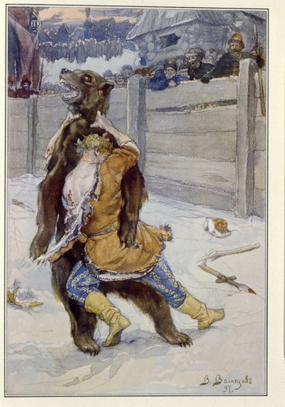 Björnkamp på tsar Feodor I Ivanovich av Ryssland (eller Theodor I Ionovich) av Victor Mikhailovich Vasnetsov