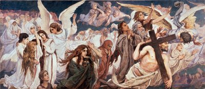 Devant le Paradis (Parte gauche) - Before the Paradise (vänster del) - Målning av Viktor Mikhaylovich Vasnetsov (1848-1926), olja på duk av Victor Mikhailovich Vasnetsov