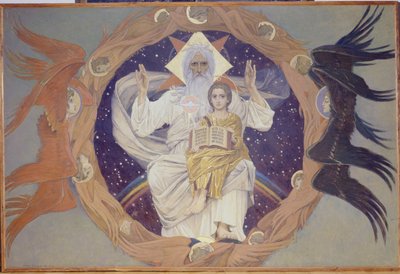 Heliga treenigheten, förberedande skiss för Alexander Nevsky-katedralen i Warszawa, 1907 av Victor Mikhailovich Vasnetsov