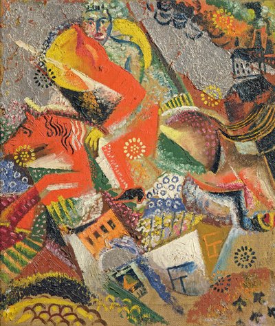 Komposition med Red Horseman, 1920 (olja och folie på duk) av Victor Nikandrovich Palmov
