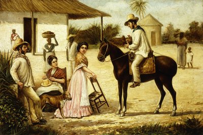 Familj av bönder vid dörren till ladan; Familj av Guajiros vid porten till en betesmark, ca.1880 av Victor Patricio Landaluce