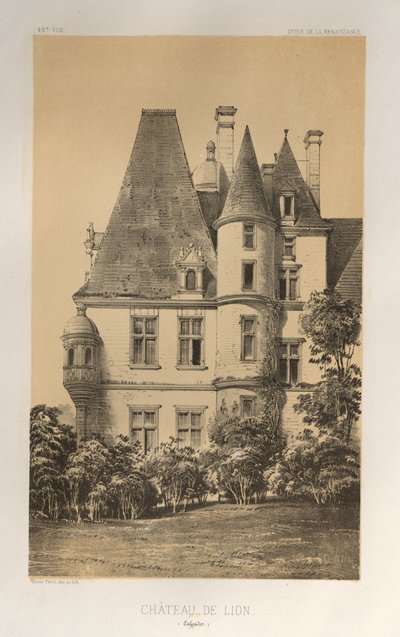 Pittoresk arkitektur eller monument från 1400-talet. Och XVI. Århundraden: Frankrikes slott av XV och XVI århundraden: Pl. 49, Château De Lion (Calvados) av Victor Petit