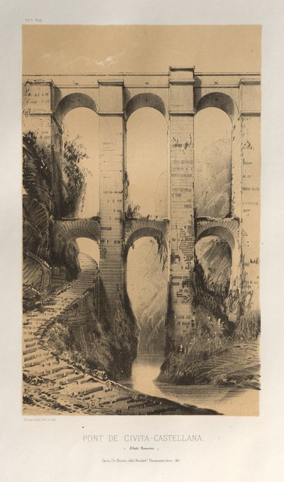 Pittoresk arkitektur eller monument från 1400-talet. Och XVI. Århundraden: Slott i Frankrike av XV och XVI århundraden: Pl. 50, Pont De Civita-Castellana (romerska staterna) av Victor Petit