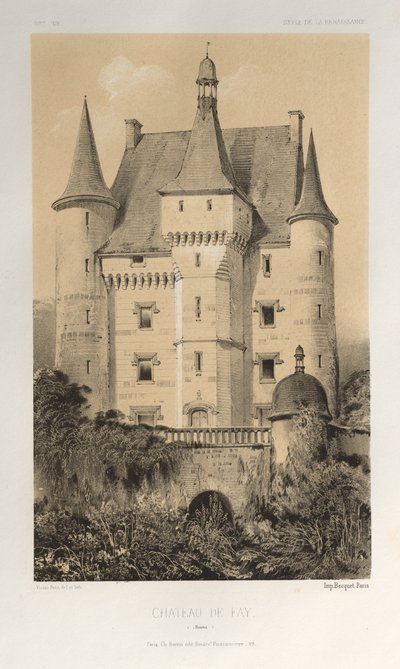 Pittoresk arkitektur eller monument från 1400-talet. Och XVI. Århundraden: Slott i Frankrike av XV och XVI århundraden: Pl. 52, Château De Fay (Maine) av Victor Petit
