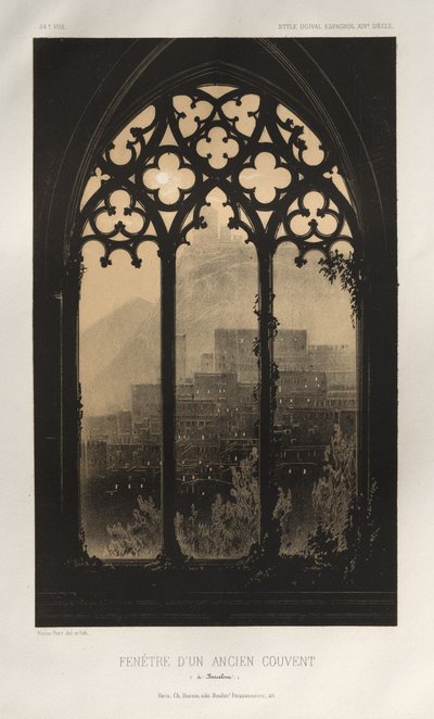 Pittoresk arkitektur eller monument från 1400-talet. Och XVI. Århundraden: Frankrikes slott från XV och XVI århundraden: Pl. 54, Fönster i ett före detta kloster (i Barcelona) av Victor Petit