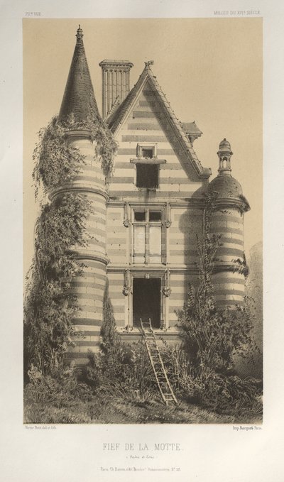 Pittoresk arkitektur eller monument från 1400-talet. Och XVI. Århundraden: Slott i Frankrike av XV och XVI århundraden: Pl. 72, Fief De La Motte (Saône et Loire) av Victor Petit