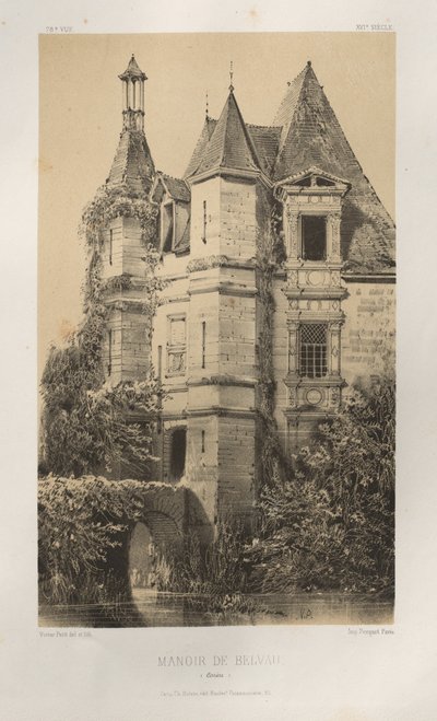 Pittoresk arkitektur eller monument från 1400-talet. Och XVI. Århundraden: Frankrikes slott från XV och XVI århundraden: Pl. 78, Manoir de Belvau (Corrèze) av Victor Petit