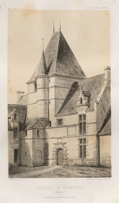 Pittoresk arkitektur eller monument från 1400-talet. Och XVI. Århundraden: Slott i Frankrike av XV och XVI århundraden: Pl. 93, Château de Cramesnil (Calvados) av Victor Petit