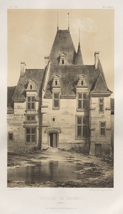 Pittoresk arkitektur eller monument från 1400-talet. Och XVI:e. Århundraden: Slott i Frankrike från XV och XVI århundraden: Pl. 97, Château de Baumais (Calvados) av Victor Petit