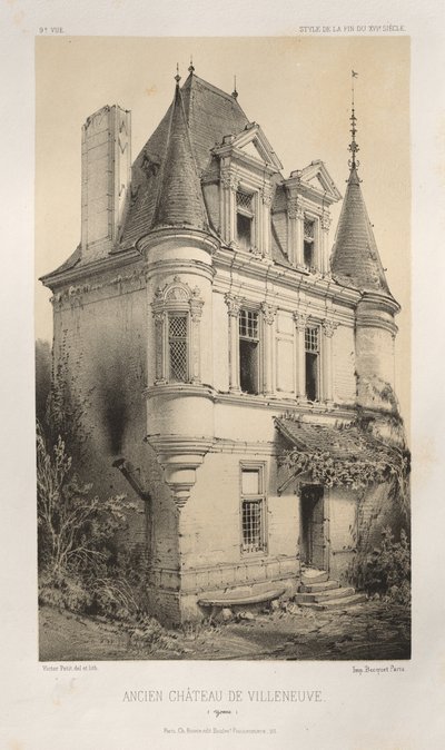 Pittoresk arkitektur eller monument från 1400-talet. Och XVI. Århundraden: Chateaux De France av XV och XVI århundraden: Pl. 9, Old Chateau of Villeneuve (Yonne) av Victor Petit