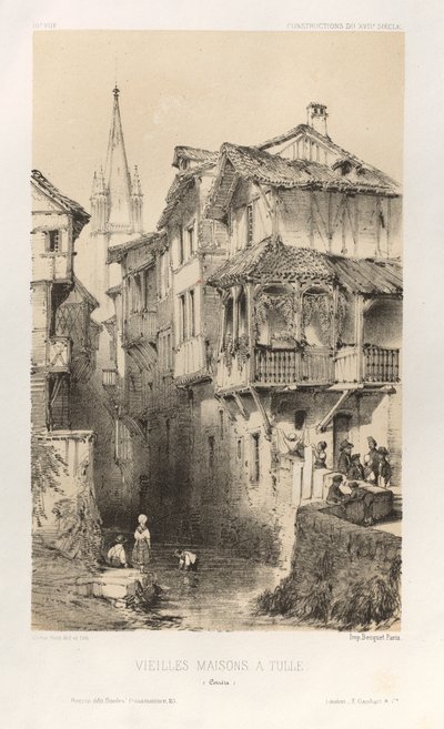 Pittoresk arkitektur eller monument från 1400-talet. Och XVI. Centuries: Frankrikes slott av XV och XVI århundraden: Pl. 10, Gamla hus i Tulle (Correze) av Victor Petit