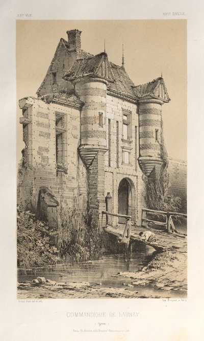 Pittoresk arkitektur eller monument från 1400-talet. Och XVI. Århundraden: Chateaux De France av XV och XVI århundraden: Pl. 23 Commanderie De Launay (Yonne) av Victor Petit