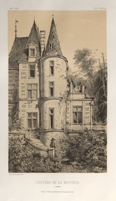 Pittoresk arkitektur eller monument från 1400-talet. Och XVI. Centuries: Chateaux of France of the XV and XVI Centuries: Pl. 29, Chateau De La Bouverie (Sarthe) av Victor Petit
