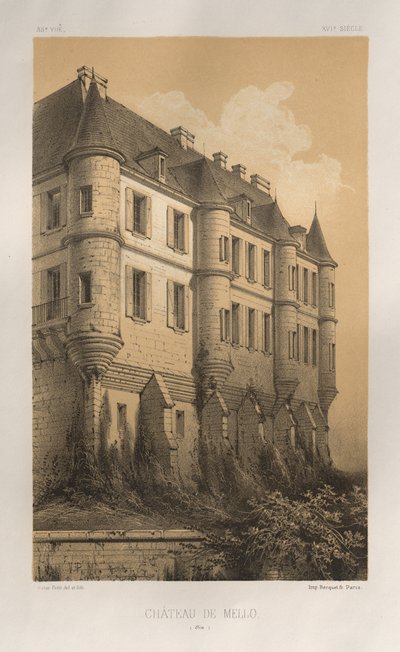 Pittoresk arkitektur eller monument från 1400-talet. Och XVI. Århundraden: Chateaux De France av XV och XVI århundraden: Pl. 35, Château De Mello (Oise) av Victor Petit