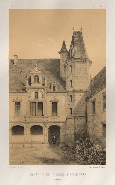 Pittoresk arkitektur eller monument från 1400-talet. Och XVI. Centuries: Chateaux De France av XV och XVI Centuries: Pl. 36, Château De Rocher Mezangers (Mayenne) av Victor Petit