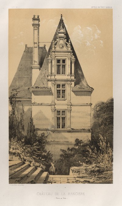 Pittoresk arkitektur eller monument från 1400-talet. Och XVI. Århundraden: Chateaux De France av XV och XVI århundraden: Pl. 37, Château De La Ranciere (Maine et Loire) av Victor Petit
