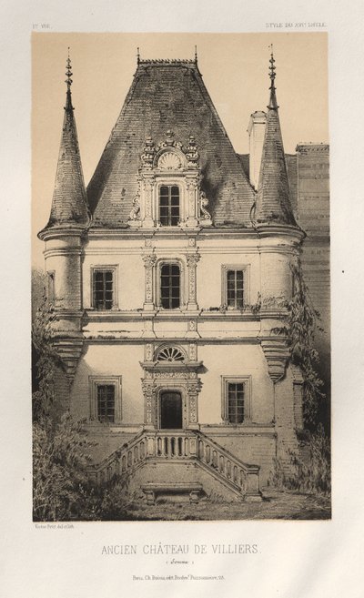 Pittoresk arkitektur eller monument från 1400-talet. Och XVI. Århundraden: Chateaux De France av XV och XVI århundraden: Pl. 1, Old Chateau of Villiers (Somme) av Victor Petit