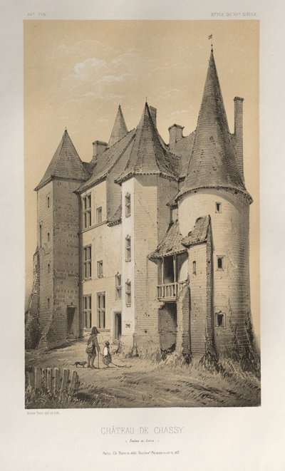 Pittoresk arkitektur eller monument från 1400-talet. Och XVI. Århundraden: Chateaux De France av XV och XVI århundraden: Pl. 45 Château De Chassy (Saône et Loire) av Victor Petit
