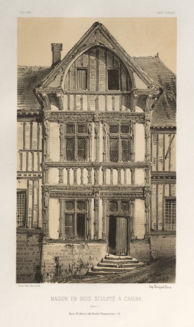 ...pl. 25, Maison En Bois Sculpte A Cravan Yonne, publicerad 1860. av Victor Petit
