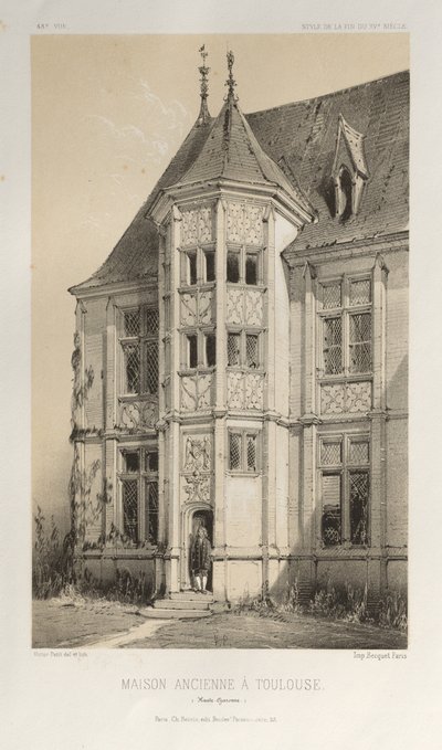 ...pl. 43, gammalt hus i Toulouse Haute-Garonne, 1860. av Victor Petit