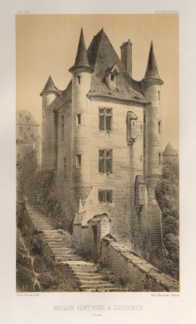 ...pl. 60, befäst hus i Uzerches Corrère, 1860. av Victor Petit