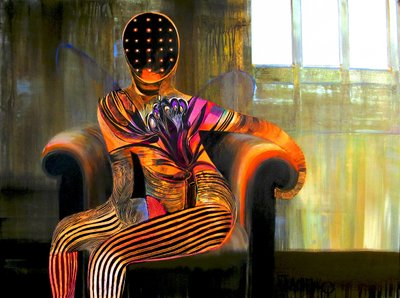 En kontemplativ orange figur av Victor Tkachenko