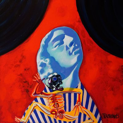 Surrealistiskt blått skelett med huvud av Victor Tkachenko