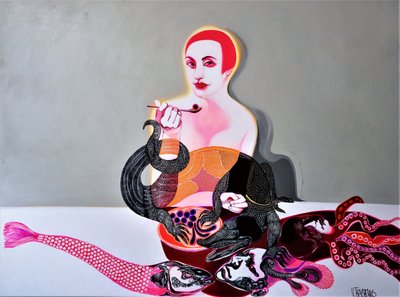 Surrealistisk scen med en kvinna vid havet av Victor Tkachenko