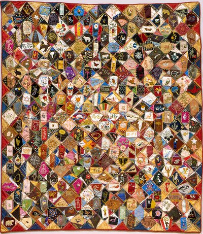 Crazy Quilt (silke, bomull, ull, linne, bitar, broderat) av Victoriene Parsons Mitchell