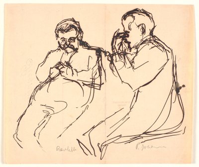 Figurskiss. Två sittande män: Aarsleff och P. Johansen av Viggo Johansen