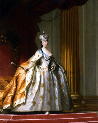 Hellängdsporträtt av kejsarinnan av Ryssland Katarina II den stora (1729-1796) i sin "kröningsdräkt" Målning av Vigillus Erichsen (Eriksen) (1722-1782) 1779 Davids samling av Vigilius Erichsen