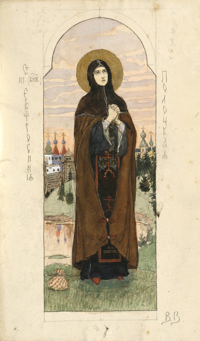Saint Euphrosyne of Polatsk Studerar fresker i St Vladimirs katedral i Kiev, 1884-1889 av Viktor Mikhaylovich Vasnetsov