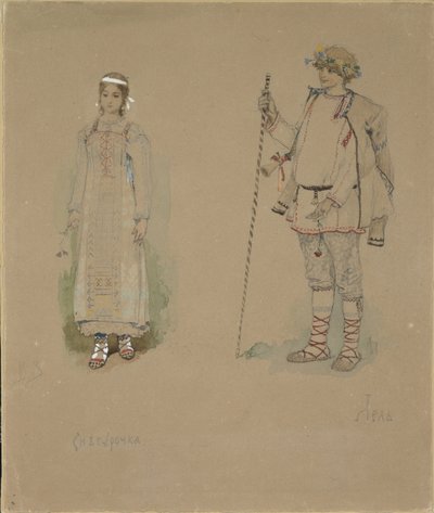 Snow Maiden och Lel. Kostymdesign för operan Snow Maiden av N. Rimsky-Korsakov, 1885 av Viktor Mikhaylovich Vasnetsov